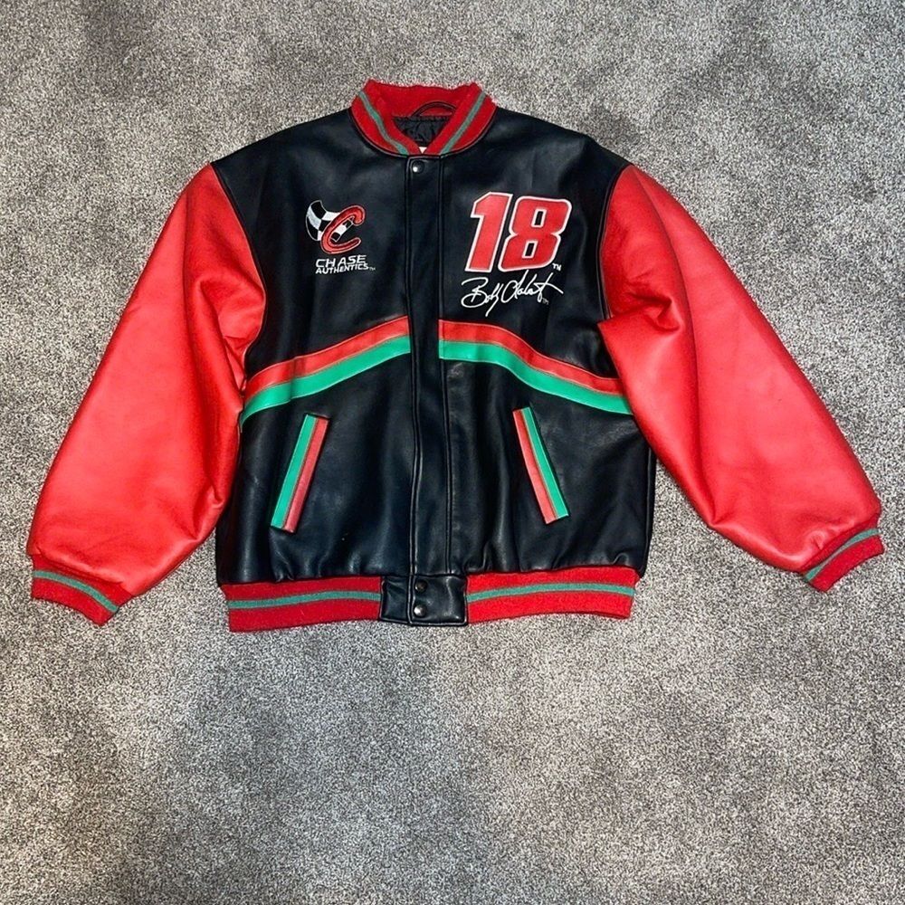 Nascar Chase Authentic #18 Bobby Labonte Faux Leather Jacket Men's Size Lg